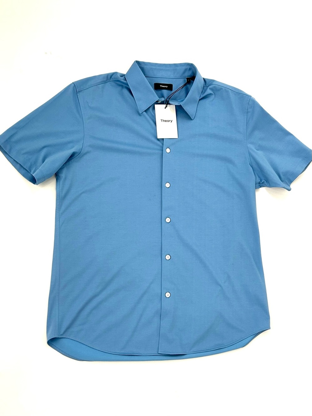 Theory Irving Structure Knit Shirt Men’s L Blue NWT Short Sleeve